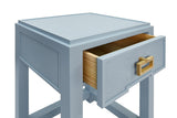 Worlds Away One Drawer Side Table With Matte Light Blue Frame And Light Blue Grasscloth Drawer Fronts