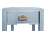 Worlds Away One Drawer Side Table With Matte Light Blue Frame And Light Blue Grasscloth Drawer Fronts
