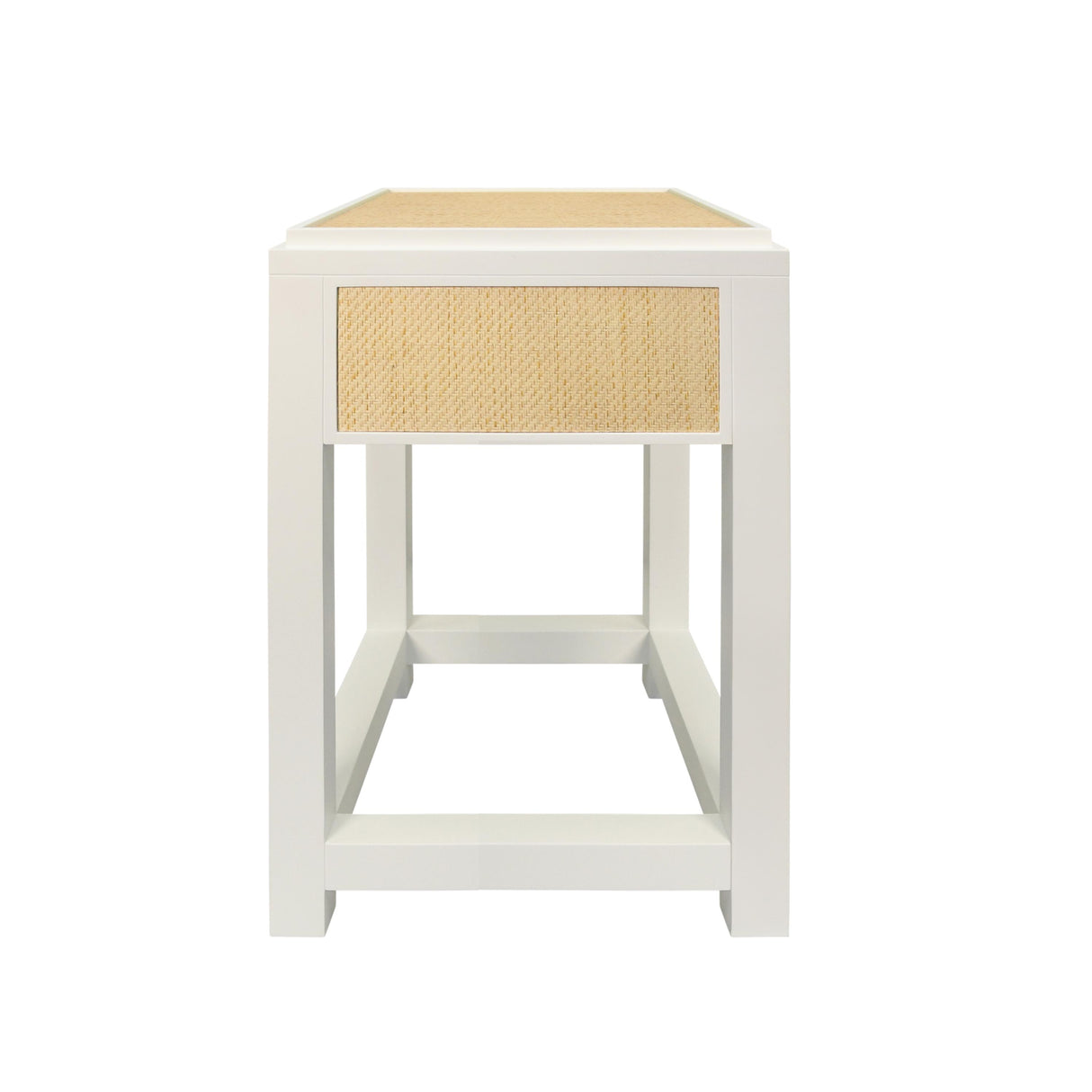 Worlds Away One Drawer Side Table With Matte White Lacquer Frame And Natural Grasscloth Drawer Fronts