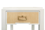 Worlds Away One Drawer Side Table With Matte White Lacquer Frame And Natural Grasscloth Drawer Fronts