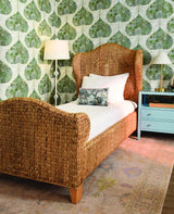 Worlds Away Winged Headboard And Footboard With Side Rails In Natural Water Hyacinth, Twin Size