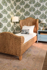 Worlds Away Winged Headboard And Footboard With Side Rails In Natural Water Hyacinth, Twin Size
