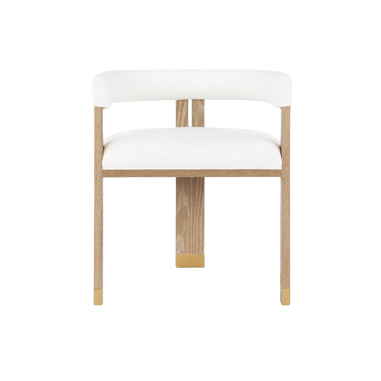 Worlds Away Modern Wooden Accent Chair With White Linen Upholstery