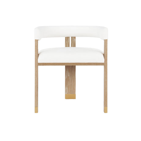 Worlds Away Modern Wooden Accent Chair With White Linen Upholstery