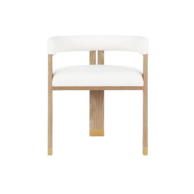 Worlds Away Modern Wooden Accent Chair With White Linen Upholstery