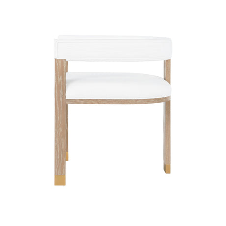 Worlds Away Modern Wooden Accent Chair With White Linen Upholstery