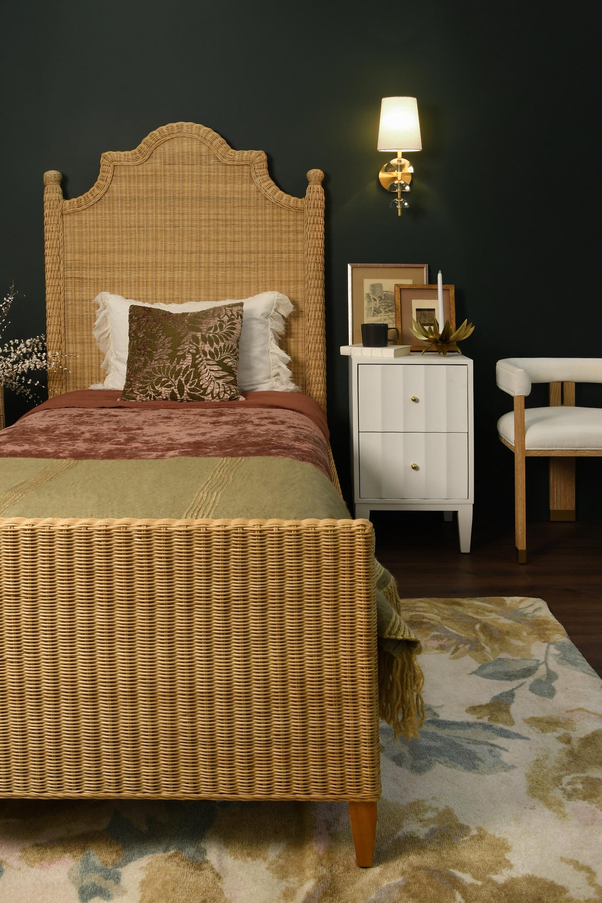 Worlds Away Modern Wooden Accent Chair With White Linen Upholstery