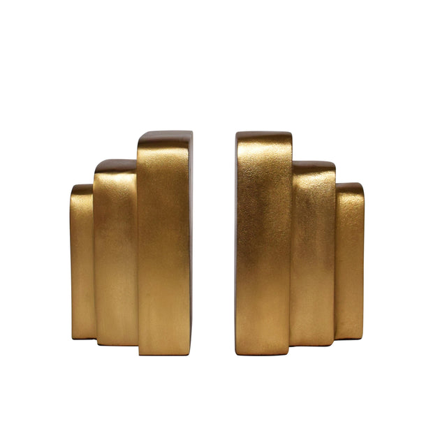 Worlds Away Triple Layer Rectangle Bookends In Shiny Brass