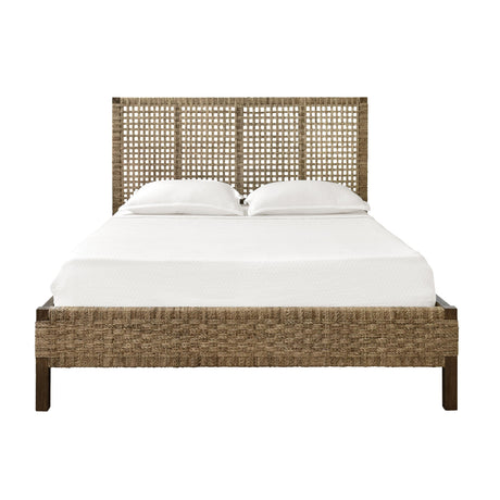 Worlds Away Seagrass Wrapped Headboard And Footboard With Wood Side Rails And Legs, Queen Size