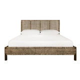 Worlds Away Seagrass Wrapped Headboard And Footboard With Wood Side Rails And Legs, King Size