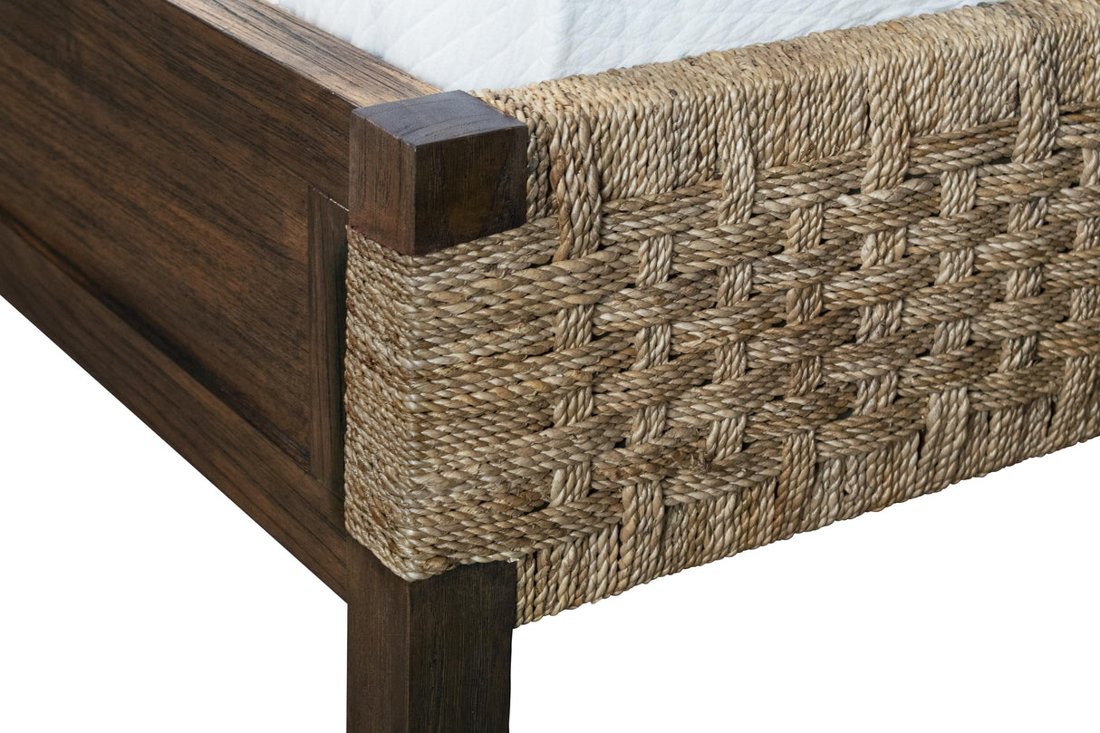 Worlds Away Seagrass Wrapped Headboard And Footboard With Wood Side Rails And Legs, King Size