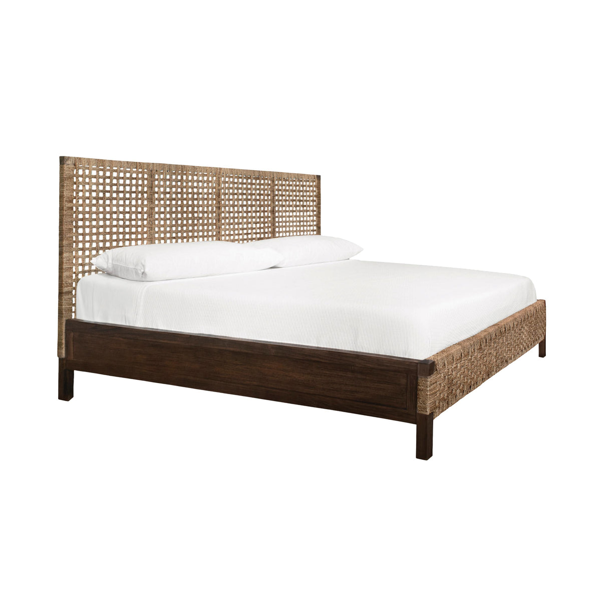 Worlds Away Seagrass Wrapped Headboard And Footboard With Wood Side Rails And Legs, King Size