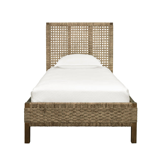 Worlds Away Seagrass Wrapped Headboard And Footboard With Wood Side Rails And Legs, Twin Size