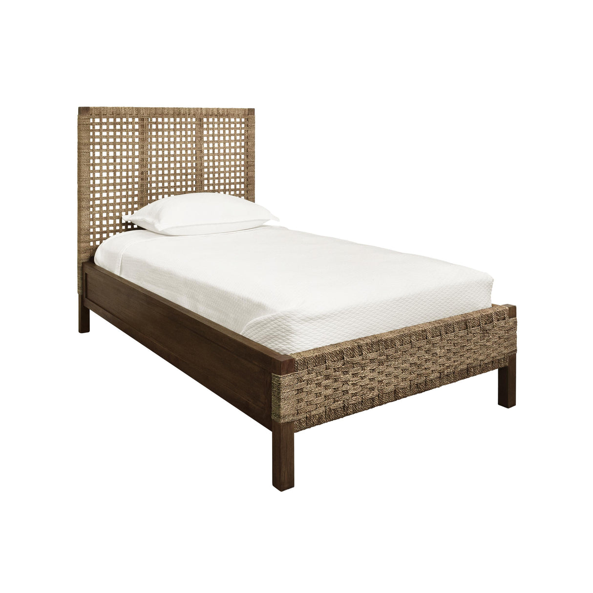 Worlds Away Seagrass Wrapped Headboard And Footboard With Wood Side Rails And Legs, Twin Size