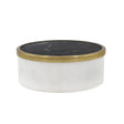 Worlds Away White Marble Container With Black Marble Top With Brass Rim