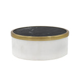 Worlds Away White Marble Container With Black Marble Top With Brass Rim