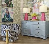 Worlds Away Six Drawer Rounded Edge Chest With Brass Beetle Knob In Light Blue Matte Lacquer