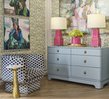 Worlds Away Six Drawer Rounded Edge Chest With Brass Beetle Knob In Light Blue Matte Lacquer