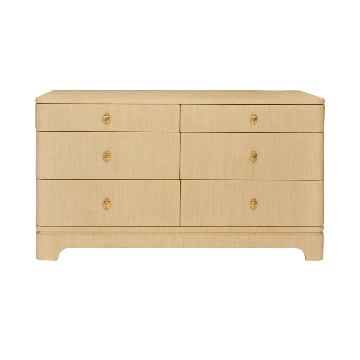 Worlds Away Six Drawer Rounded Edge Chest With Brass Beetle Knob In Natural Grasscloth