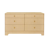 Worlds Away Six Drawer Rounded Edge Chest With Brass Beetle Knob In Natural Grasscloth