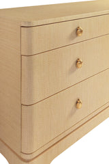 Worlds Away Six Drawer Rounded Edge Chest With Brass Beetle Knob In Natural Grasscloth