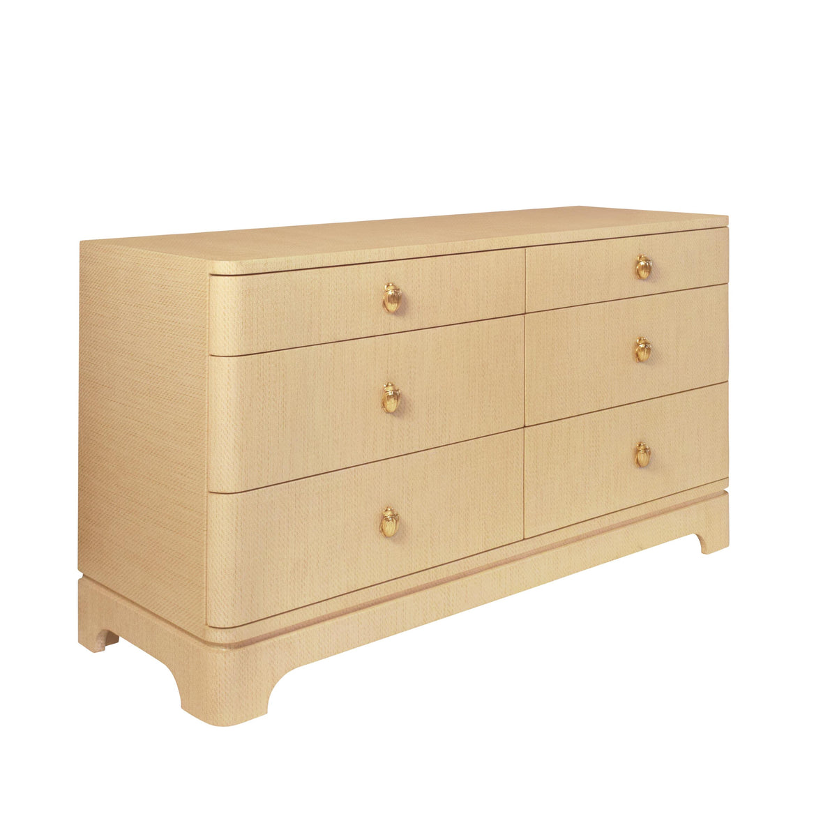 Worlds Away Six Drawer Rounded Edge Chest With Brass Beetle Knob In Natural Grasscloth