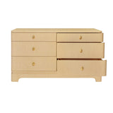 Worlds Away Six Drawer Rounded Edge Chest With Brass Beetle Knob In Natural Grasscloth