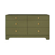 Worlds Away Six Drawer Rounded Edge Chest With Brass Beetle Knob In Olive Green Matte Lacquer