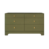 Worlds Away Six Drawer Rounded Edge Chest With Brass Beetle Knob In Olive Green Matte Lacquer
