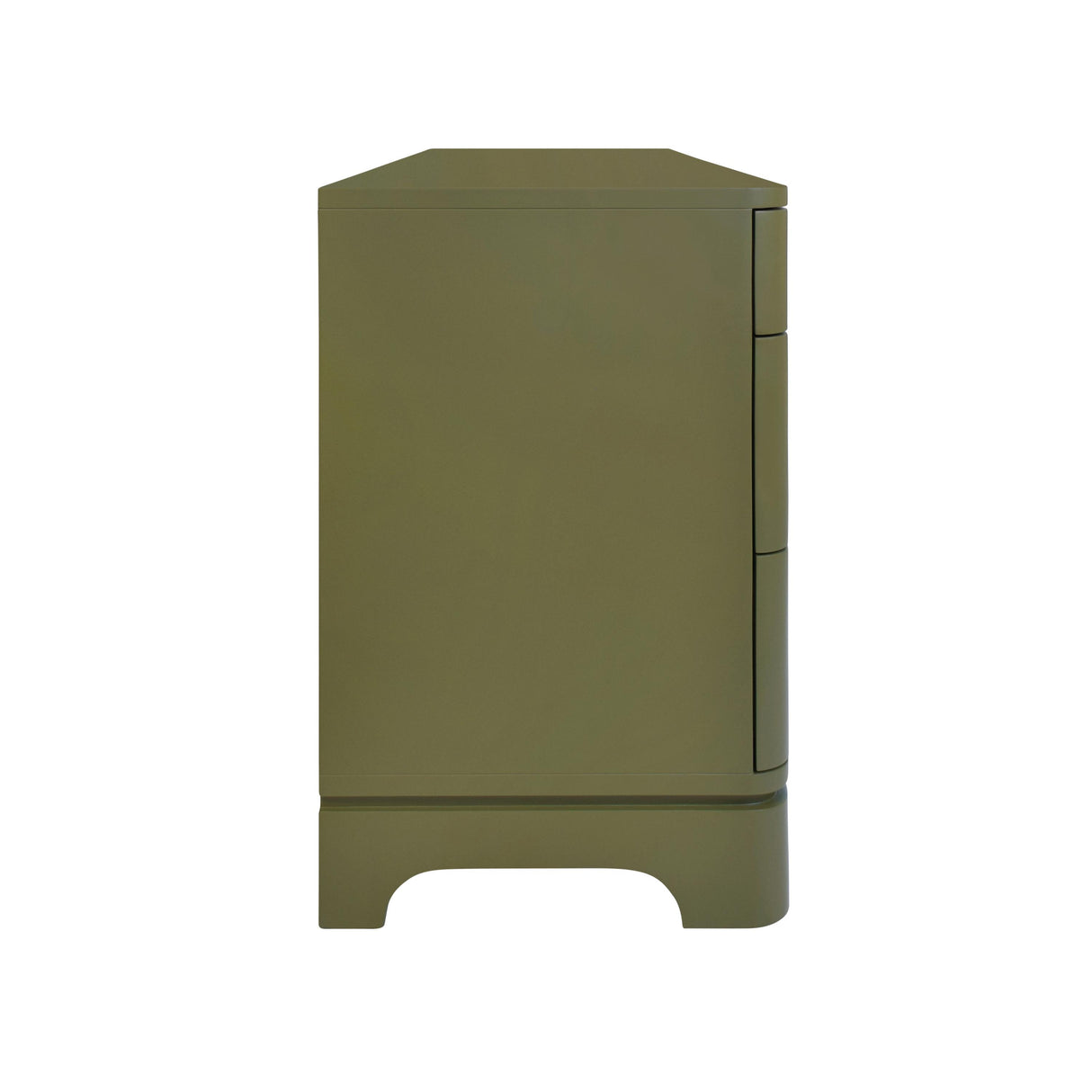 Worlds Away Six Drawer Rounded Edge Chest With Brass Beetle Knob In Olive Green Matte Lacquer
