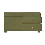 Worlds Away Six Drawer Rounded Edge Chest With Brass Beetle Knob In Olive Green Matte Lacquer