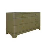 Worlds Away Six Drawer Rounded Edge Chest With Brass Beetle Knob In Olive Green Matte Lacquer