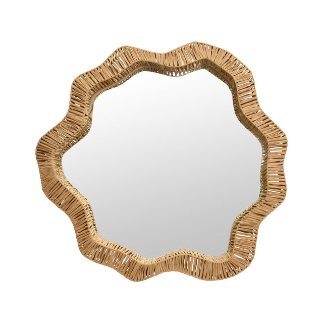 Worlds Away Round Organic Shaped Mirror With Natural Rattan Frame