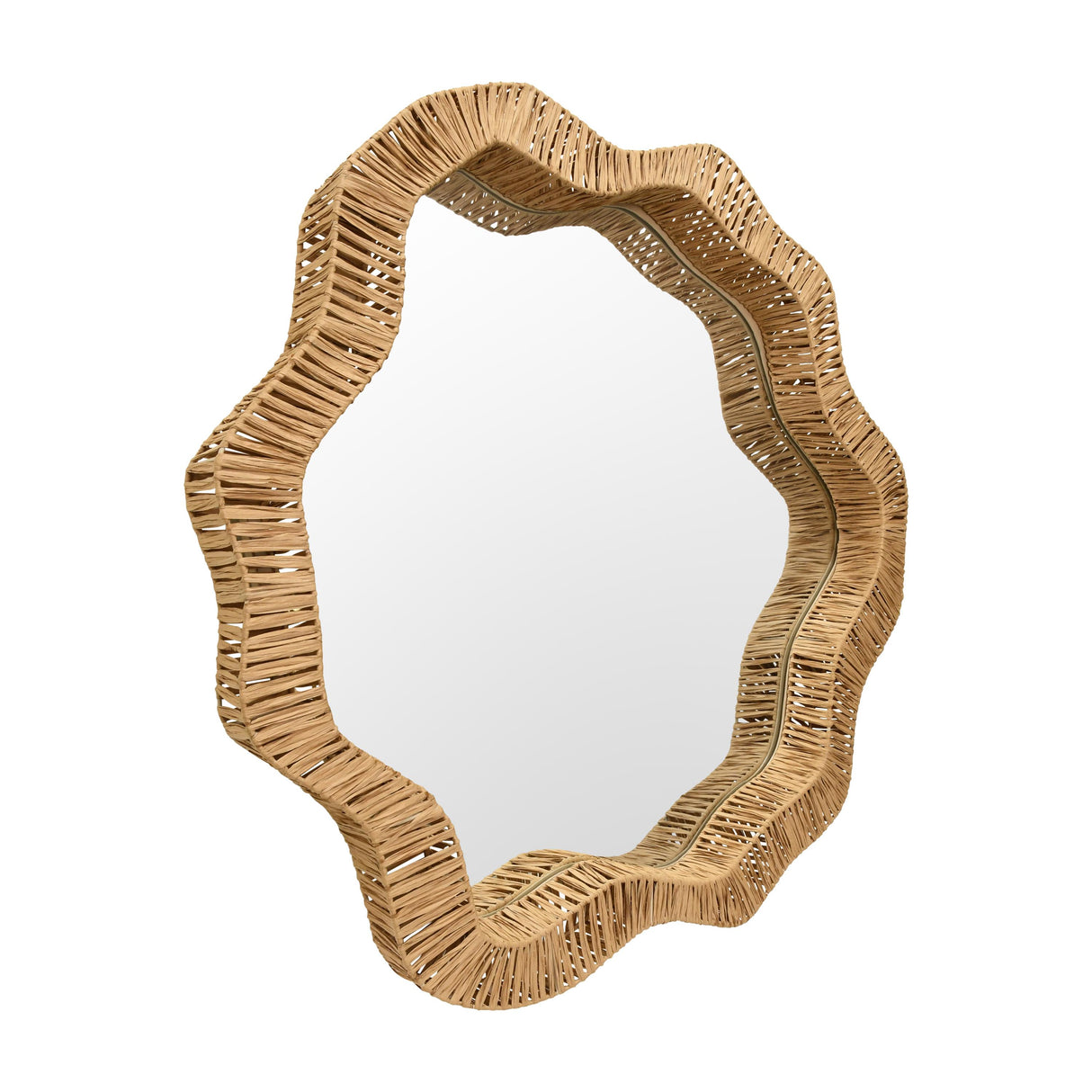Worlds Away Round Organic Shaped Mirror With Natural Rattan Frame