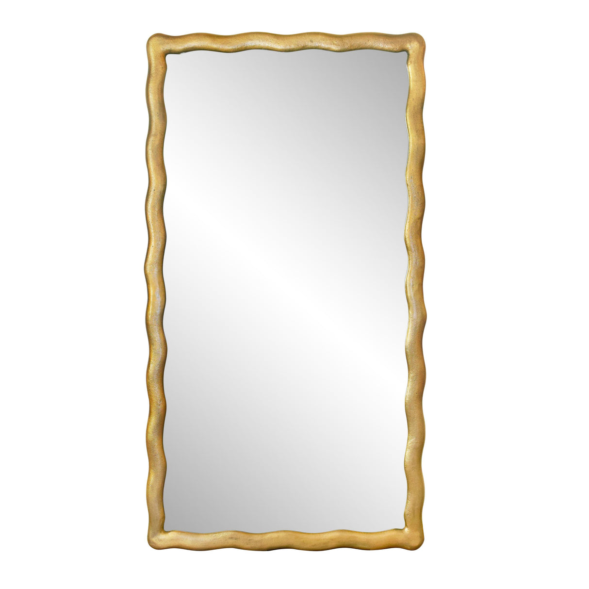 Worlds Away Rectangular Mirror With Wavey Textured Frame In Brass