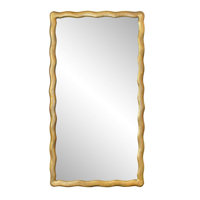 Worlds Away Rectangular Mirror With Wavey Textured Frame In Brass