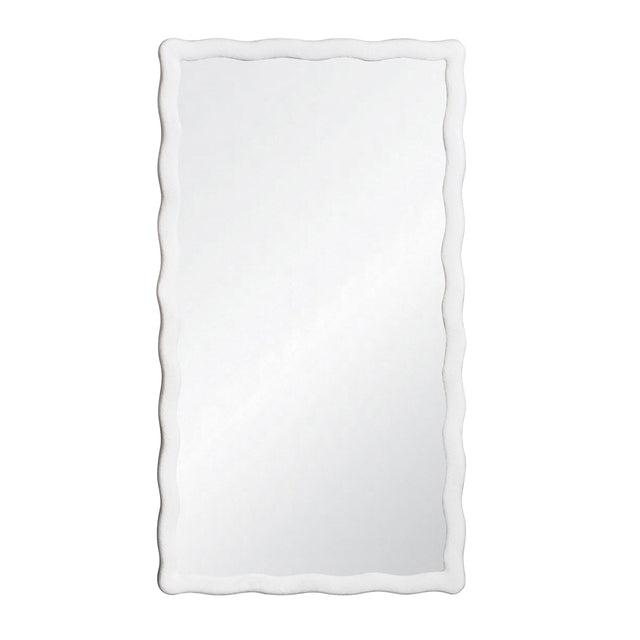 Worlds Away Rectangular Mirror With Wavey Textured Frame In White