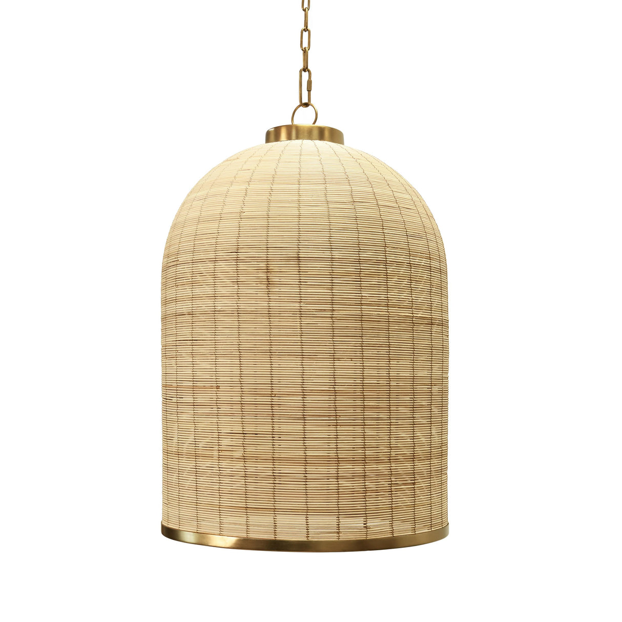 Worlds Away Bell Shaped Natural Rattan Pendant With Satin Brass Trim