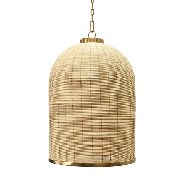 Worlds Away Bell Shaped Natural Rattan Pendant With Satin Brass Trim