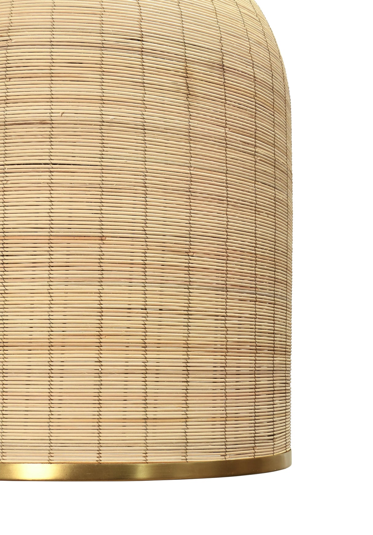 Worlds Away Bell Shaped Natural Rattan Pendant With Satin Brass Trim