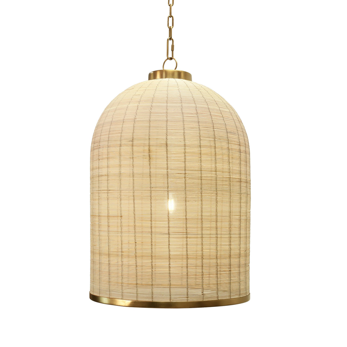 Worlds Away Bell Shaped Natural Rattan Pendant With Satin Brass Trim