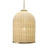 Worlds Away Bell Shaped Natural Rattan Pendant With Satin Brass Trim