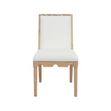 Worlds Away Square Back Dining Chair With Decorative Apron In Cerused Oak With Performance White Linen Upholstery