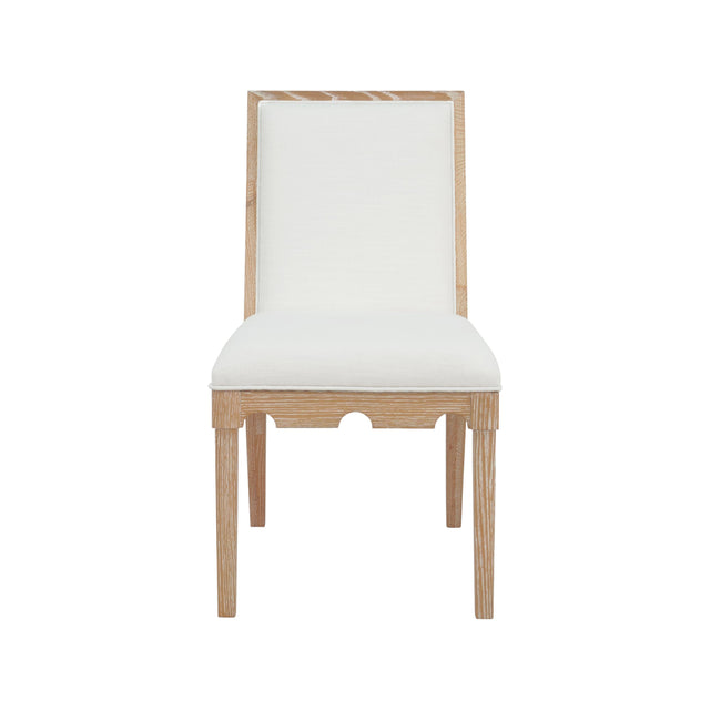 Worlds Away Square Back Dining Chair With Decorative Apron In Cerused Oak With Performance White Linen Upholstery