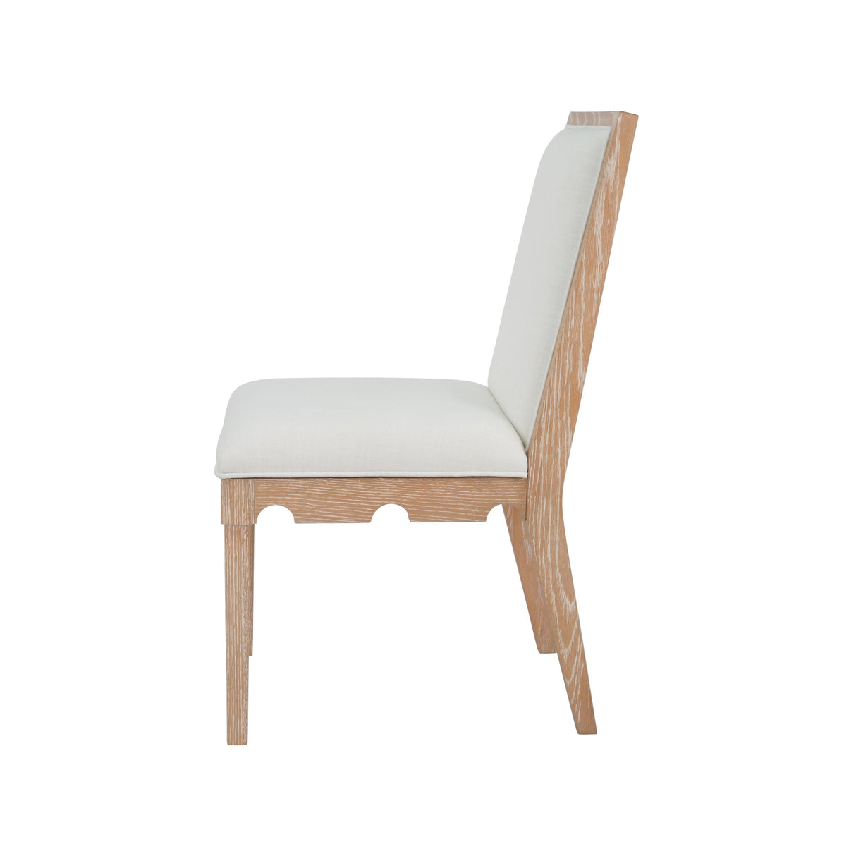 Worlds Away Square Back Dining Chair With Decorative Apron In Cerused Oak With Performance White Linen Upholstery
