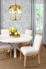 Worlds Away Square Back Dining Chair With Decorative Apron In Cerused Oak With Performance White Linen Upholstery