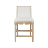 Worlds Away Square Back Counter Stool With Decorative Apron In Cerused Oak With Performance White Linen Upholstery
