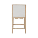 Worlds Away Square Back Counter Stool With Decorative Apron In Cerused Oak With Performance White Linen Upholstery