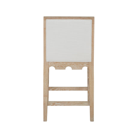 Worlds Away Square Back Counter Stool With Decorative Apron In Cerused Oak With Performance White Linen Upholstery