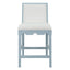 Worlds Away Square Back Counter Stool With Decorative Apron In Matte Light Blue Lacquer With Performance White Linen Upholstery